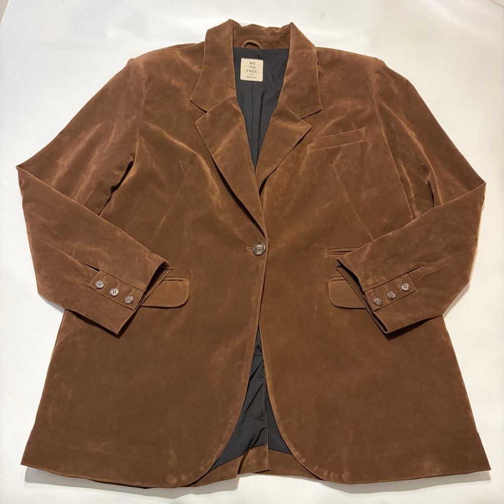 Free People We The Free Paper Cut Faux Suede Blazer Sz L Oversized Boxy - Picture 6 of 15